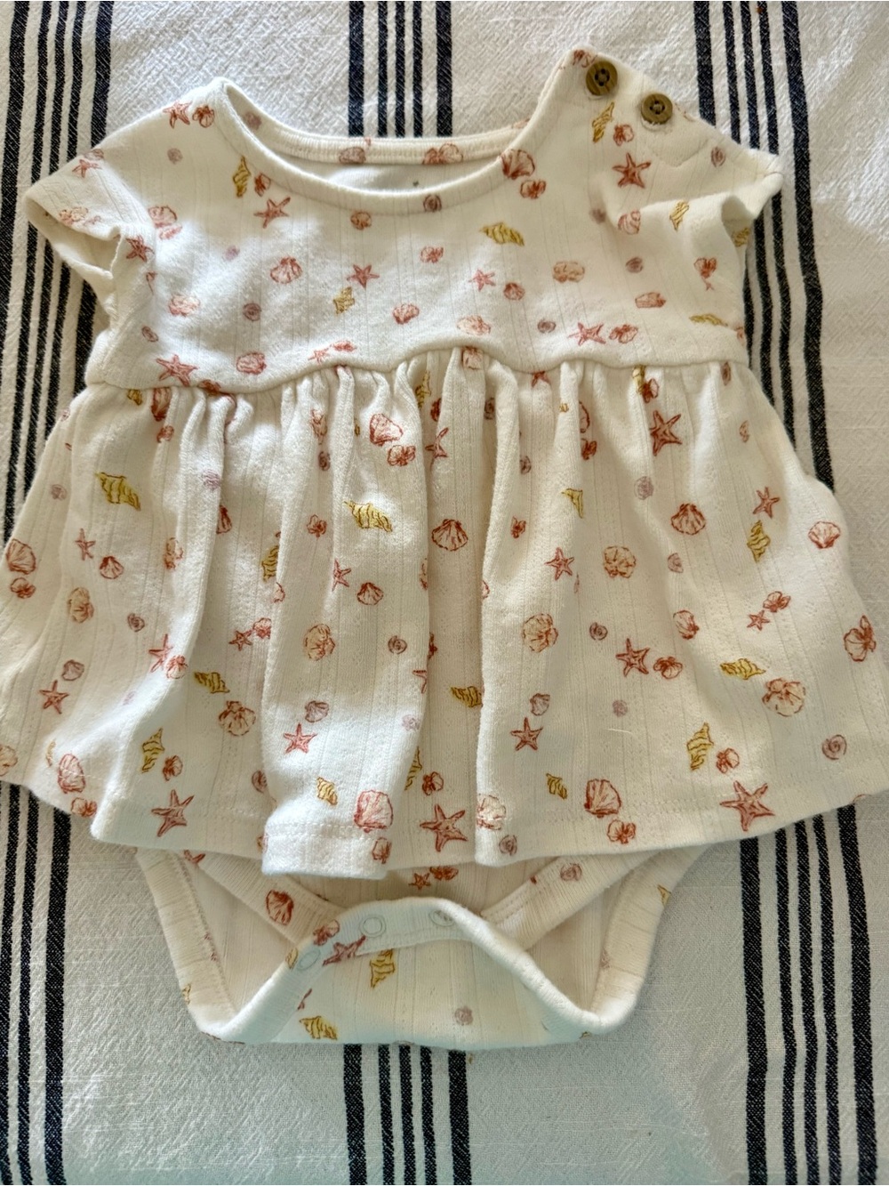 cloud island Cream Seashell & Starfish Dress Bodysuit with Pink and Gold Accents